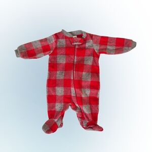 Newborn Baby Plaid Red and Gray Kids Footie Pajamas